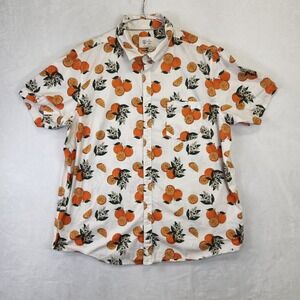 Hurley Brand Mens XXL White Orange Fruit Print Short Sleeve Button Up Shirt